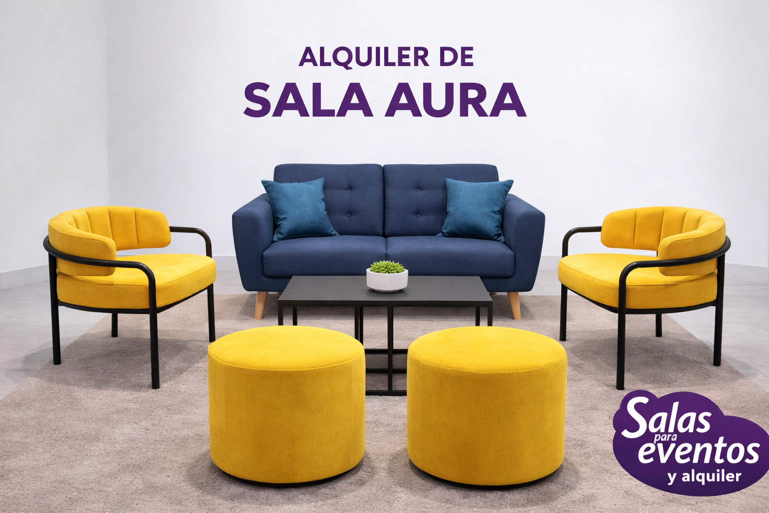 Sala lounge con poltronas y sofás elegantes para evento en Bogotá